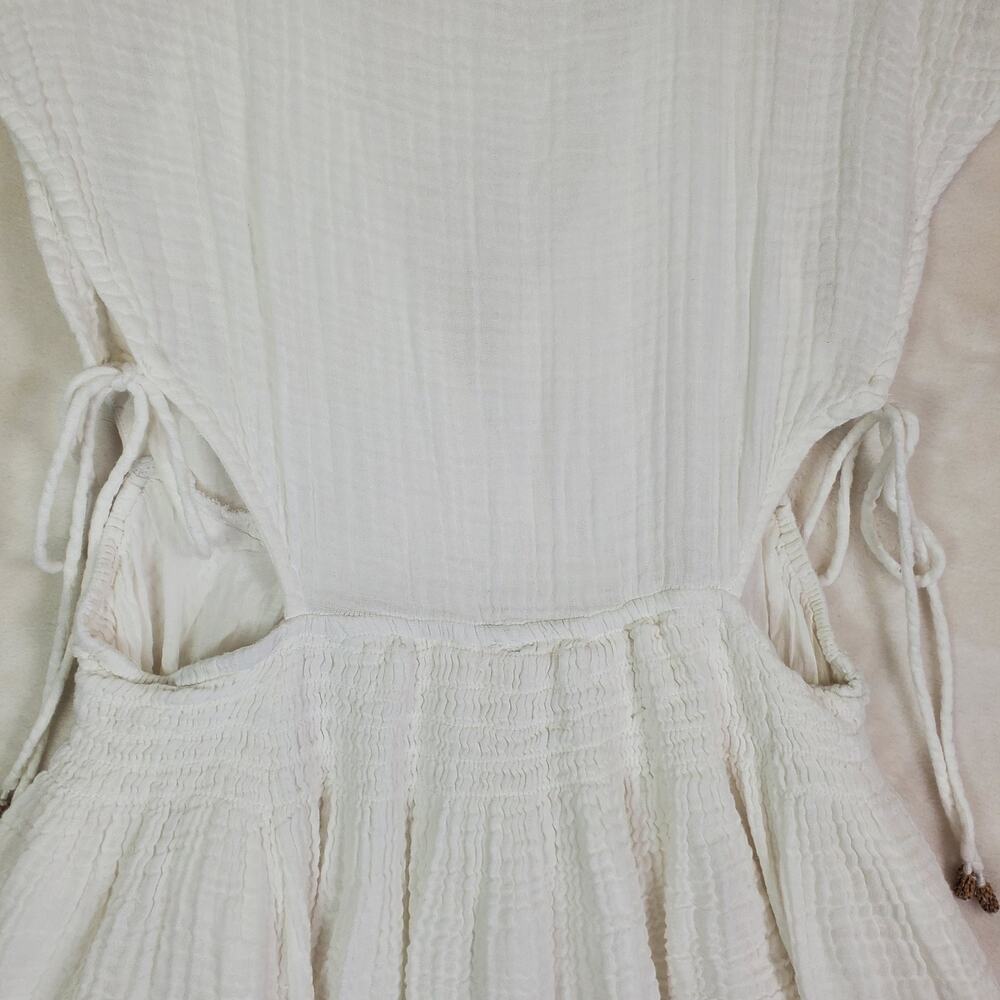 Free People Palmira Mini Dress Womens Ivory V Neck Short Cutout Tassel Lined Med - Picture 12 of 14